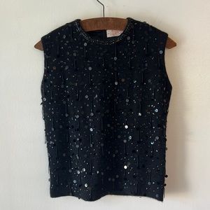 Vintage Wool and Angora Sequin Beaded Tank Sweater.